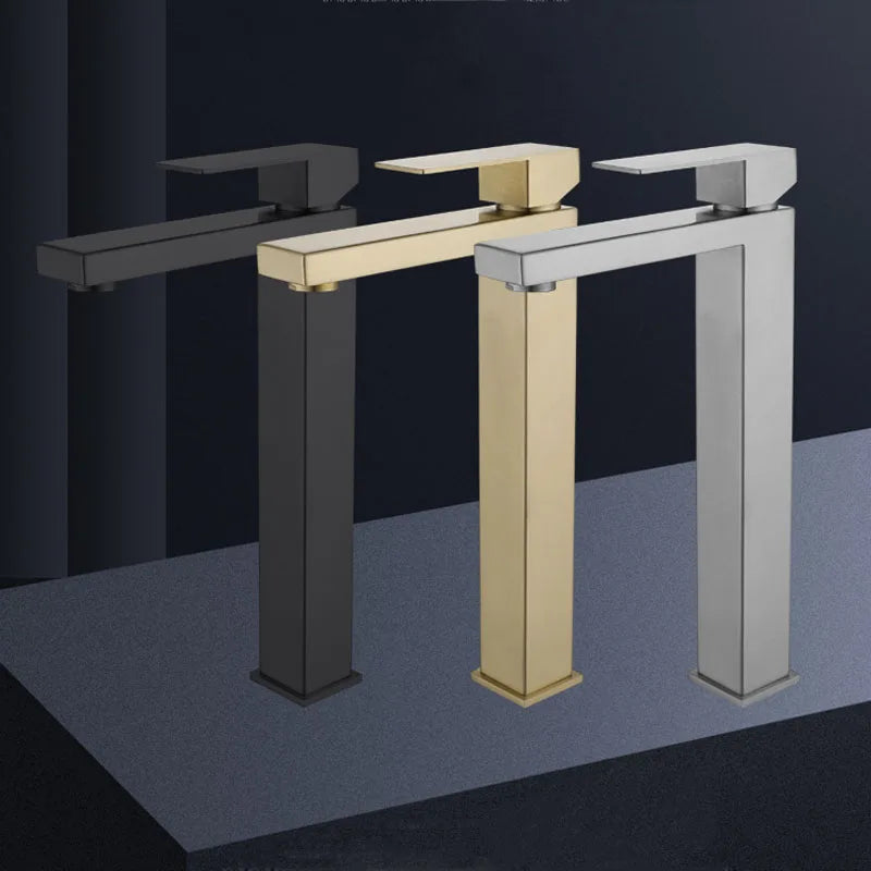 Modern Basin Faucet Bathroom Gold Black Silver Faucet Deck Mounted Basin Sink Tap Mixer Hot & Cold Water Stainless Steel Faucet