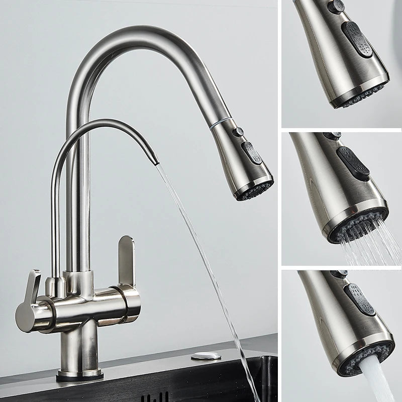 Filtered Pure Water Kitchen Faucet Deck Mount Antique Brass Faucet