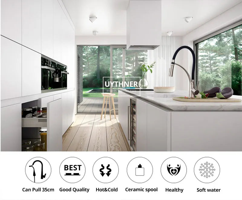 Black LED Kitchen Sink Faucet Swivel Pull Down Kitchen Faucet Sink Tap Mounted Deck Bathroom Mounted Hot and Cold Water Mixer