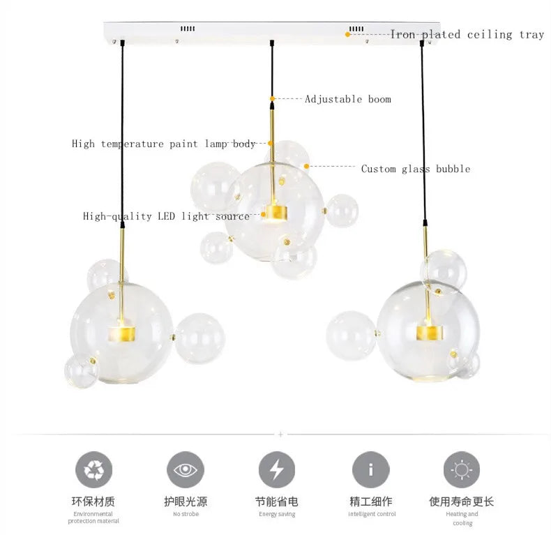 Modern Art Deco Glass Bubble Chandelier Customized Living room Droplight for Children Dining room Bar Indoor Decor Light Fixture
