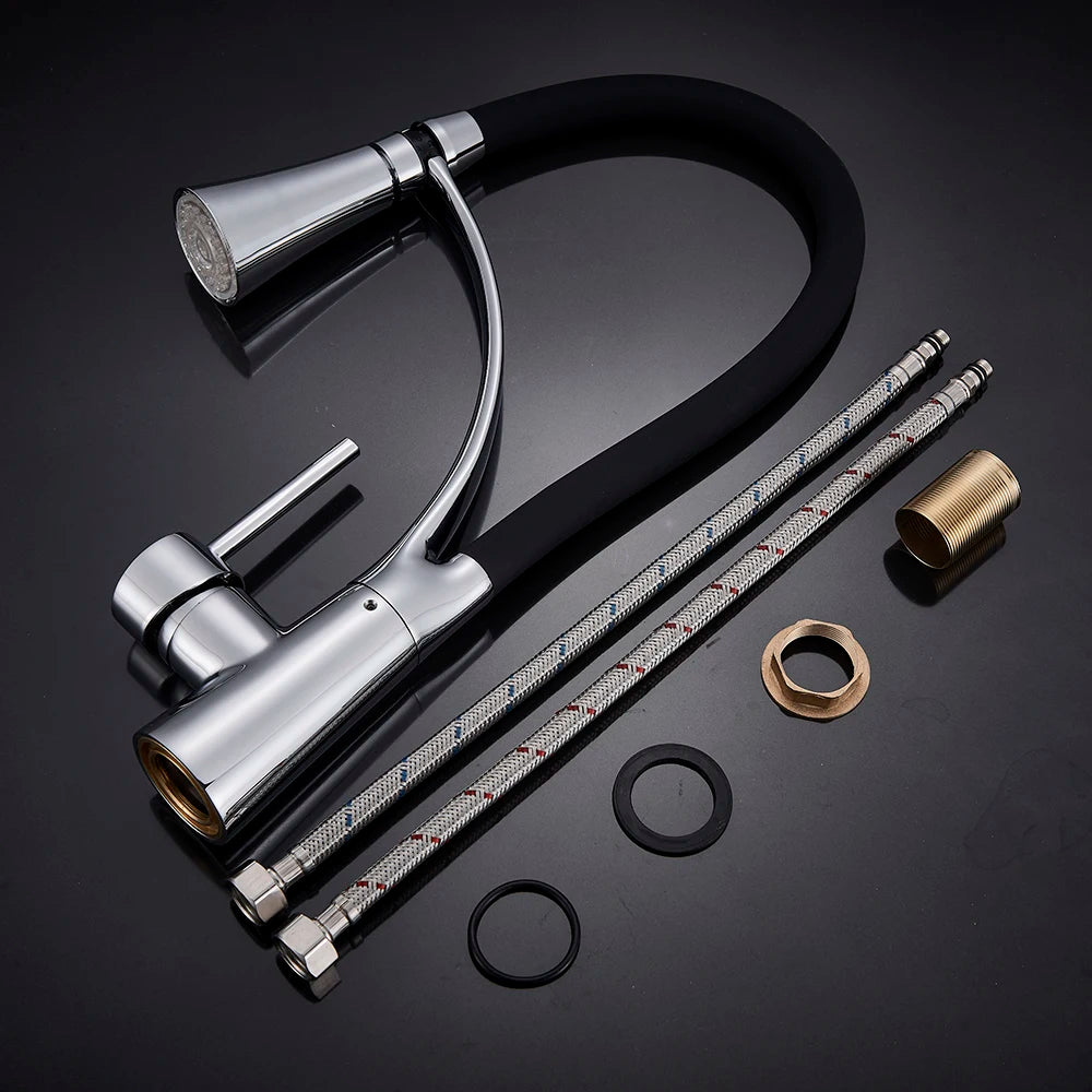 Black LED Kitchen Sink Faucet Swivel Pull Down Kitchen Faucet Sink Tap Mounted Deck Bathroom Mounted Hot and Cold Water Mixer
