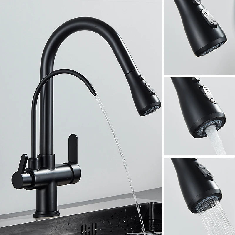 Filtered Pure Water Kitchen Faucet Deck Mount Antique Brass Faucet