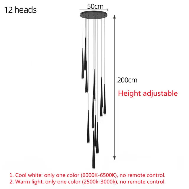 Postmodern Golden Black Long Luxury Crystal LED Chandeliers
