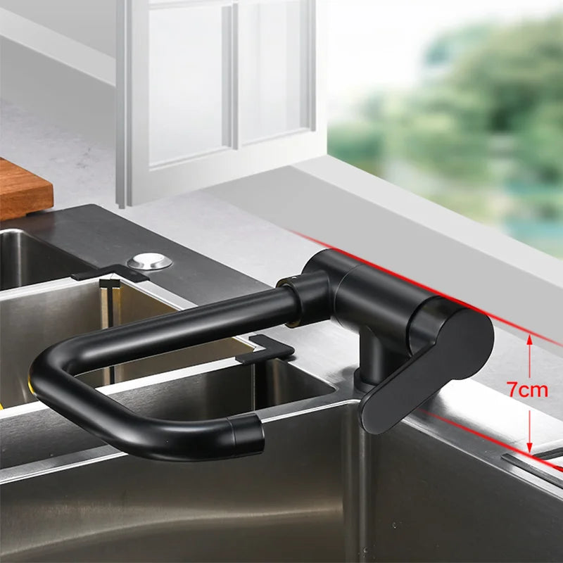 Black Kitchen Faucet 360° Rotating Fold Hot Cold Water Mixer Tap Deck Mount Sink Faucets 304 stainless steel quality Crane