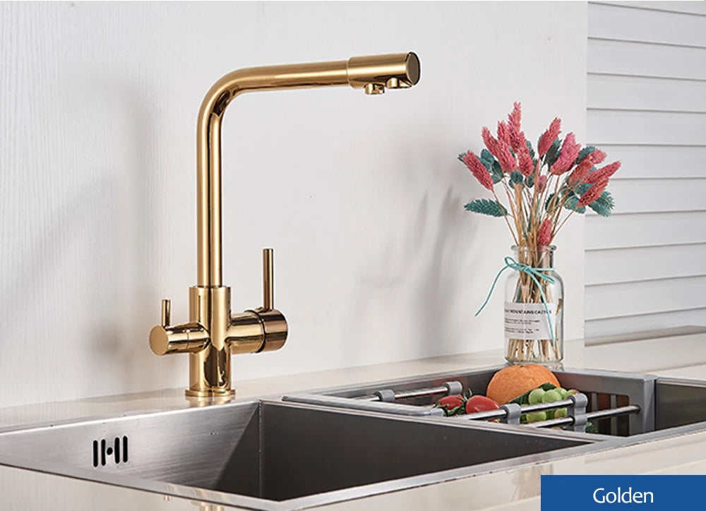 Black White Brass Luxury Pure Water Kitchen Faucet Dual Handle Hot and Cold Drinking Water 3-way Filter Kitchen Mixer Taps