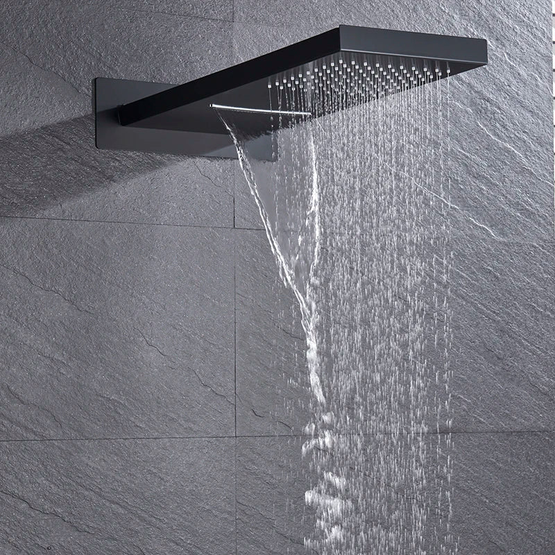 Black Thermostatic Shower Faucets Set Rain Waterfall Shower Head With 3/4-way Thermostatic Mixer Tap Bath Shower Faucet