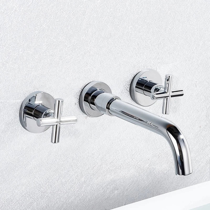 SHBSHAIMY Gold/Chrome Bathroom Basin Faucets Wall Mount Dual Handles Mixer Tap 360 Rotation Black Water Crane Tap Basin Mixer