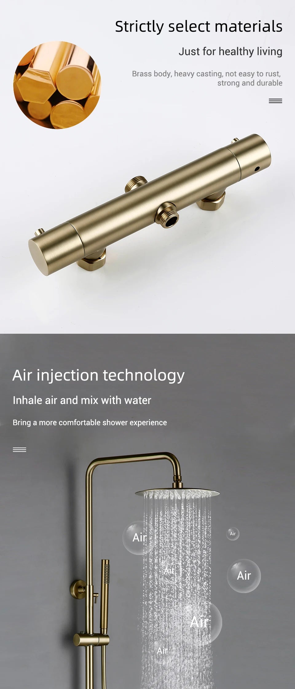 Shower System With Thermostatic Shower Faucet Thermostat Bathroom Mixer Tap Rain Head Wall-Mount Handheld Sprayer