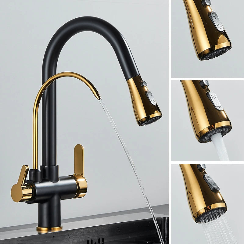 Filtered Pure Water Kitchen Faucet Deck Mount Antique Brass Faucet