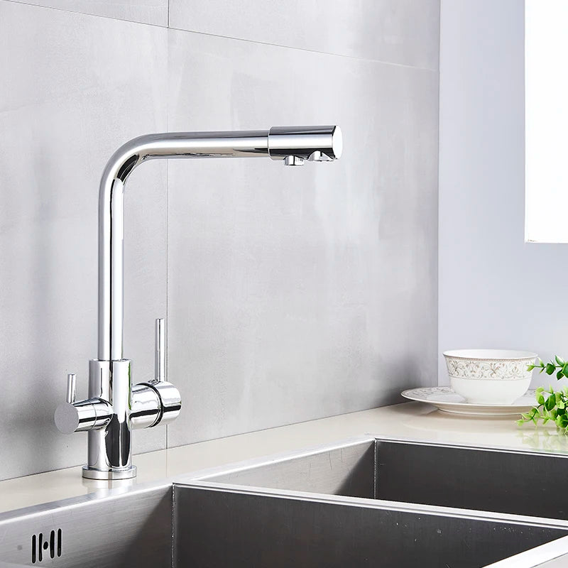Black White Brass Luxury Pure Water Kitchen Faucet Dual Handle Hot and Cold Drinking Water 3-way Filter Kitchen Mixer Taps