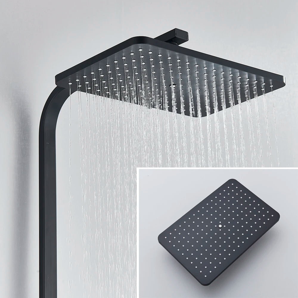 Black Thermostatic Shower Faucet Set 38℃ Rainfall Shower Mixer Crane Multifunctional Bathroom Faucet Bathtub Tap With Shelf