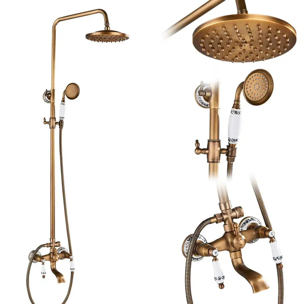 Luxury Shower Set Faucet Dual Handle Bathroom Rainfall Shower Mixer Tap Wall Mounted 8" Brass Rain Shower Head  Shower Faucet