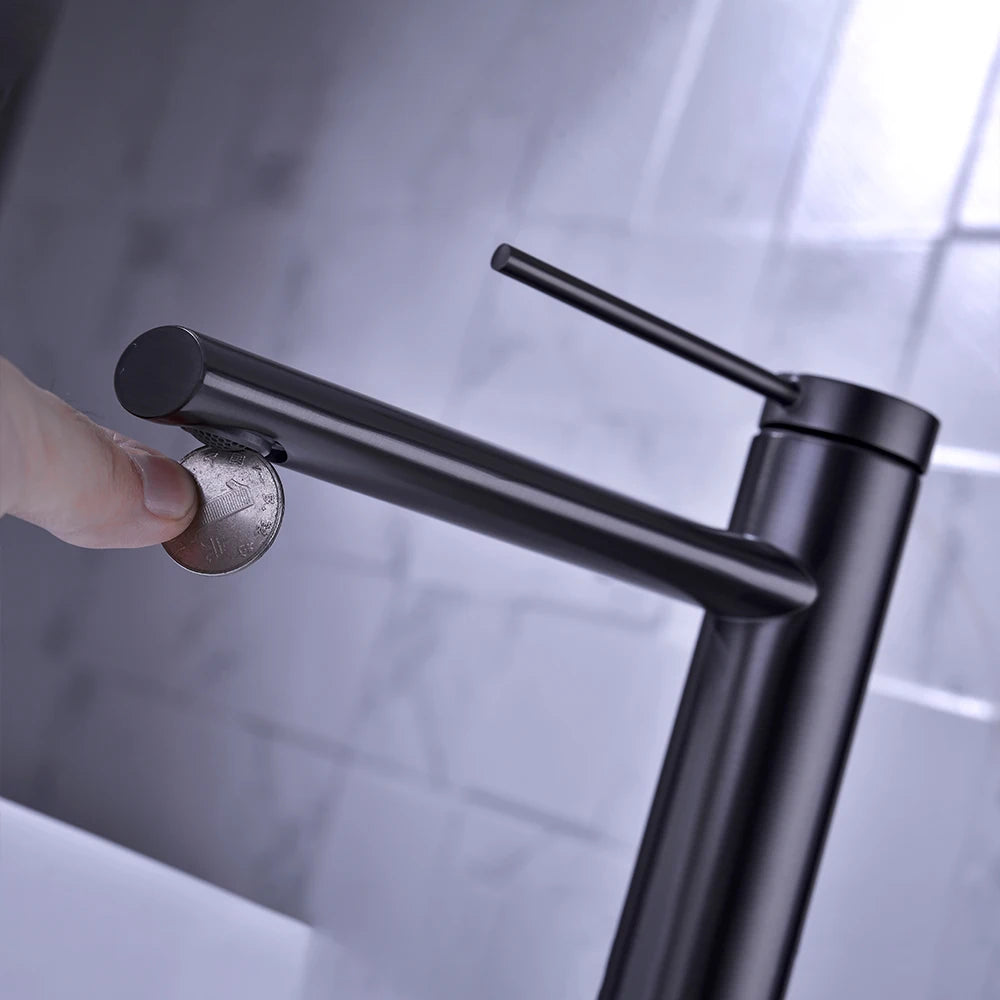 Hot Cold Bathroom Mixer Sink Tap Basin Faucet Brass Gun Metal Deck Mounted Single Hole Single Handle Vanity Water Tapware