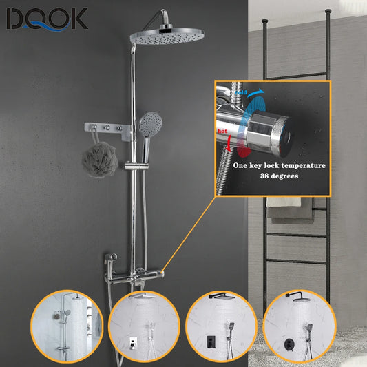 Thermostatic Shower Faucet Chrome Waterfall Rain Shower