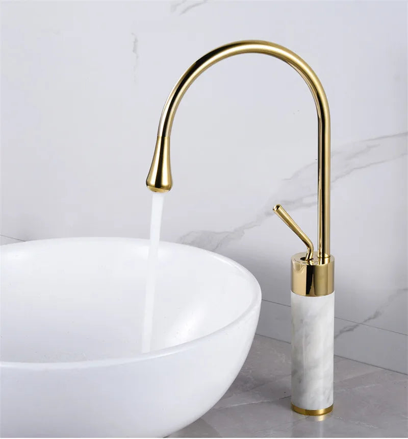 Tuqiu Bathroom Faucet Gold Marble Basin Faucet  Hot and Cold Sink Faucet Brass Faucet  Kitchen Faucet Swivel Sink Water Crane