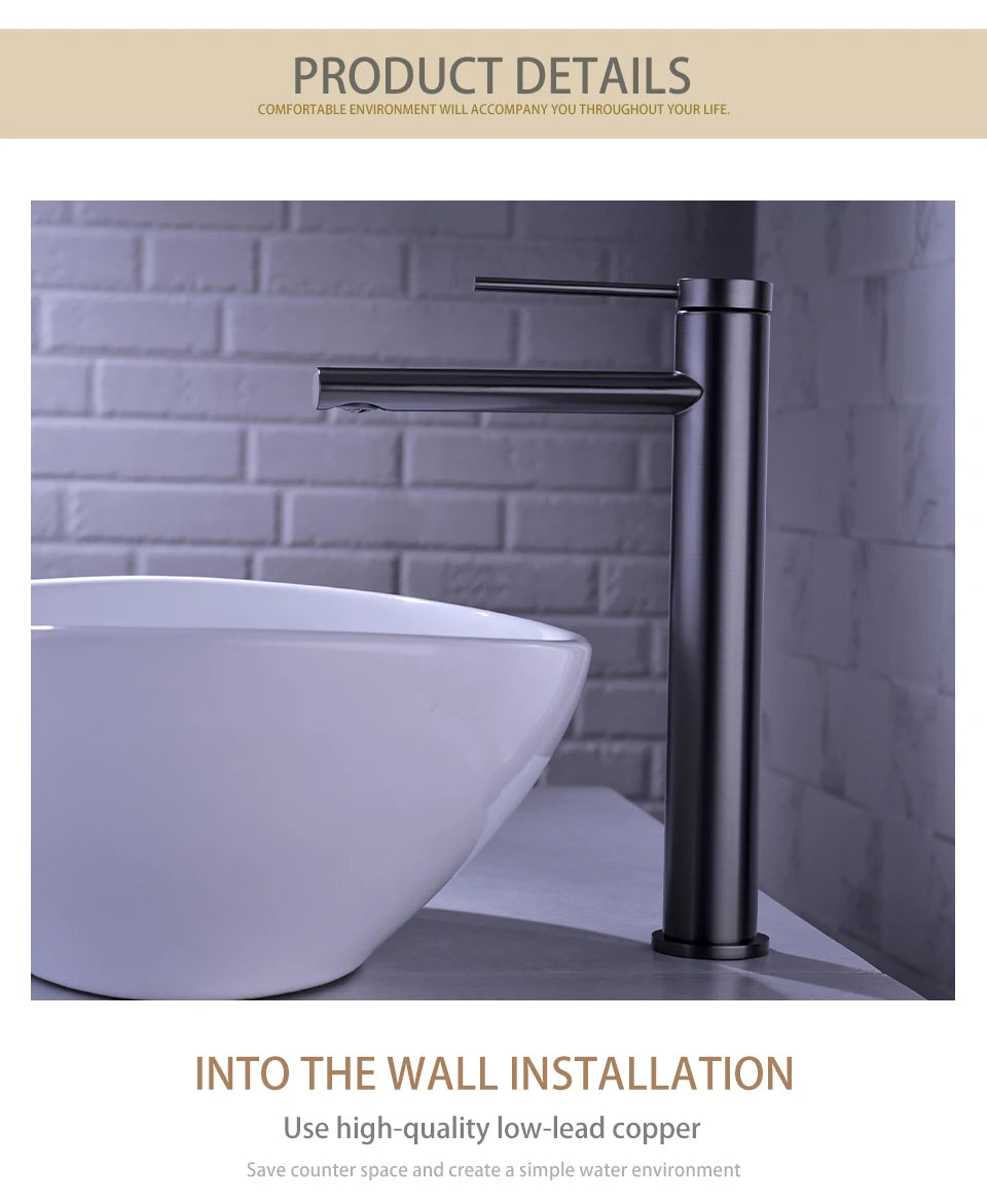 Hot Cold Bathroom Mixer Sink Tap Basin Faucet Brass Gun Metal Deck Mounted Single Hole Single Handle Vanity Water Tapware