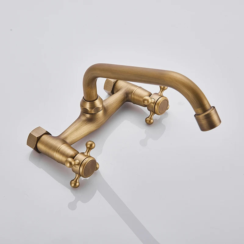 Antique Brass Kitchen Sink Faucet 360 Swivel Spout Hot and cold Bathroom Kitchen Mixer Crane Mop Pool Taps Dual Handle Faucet