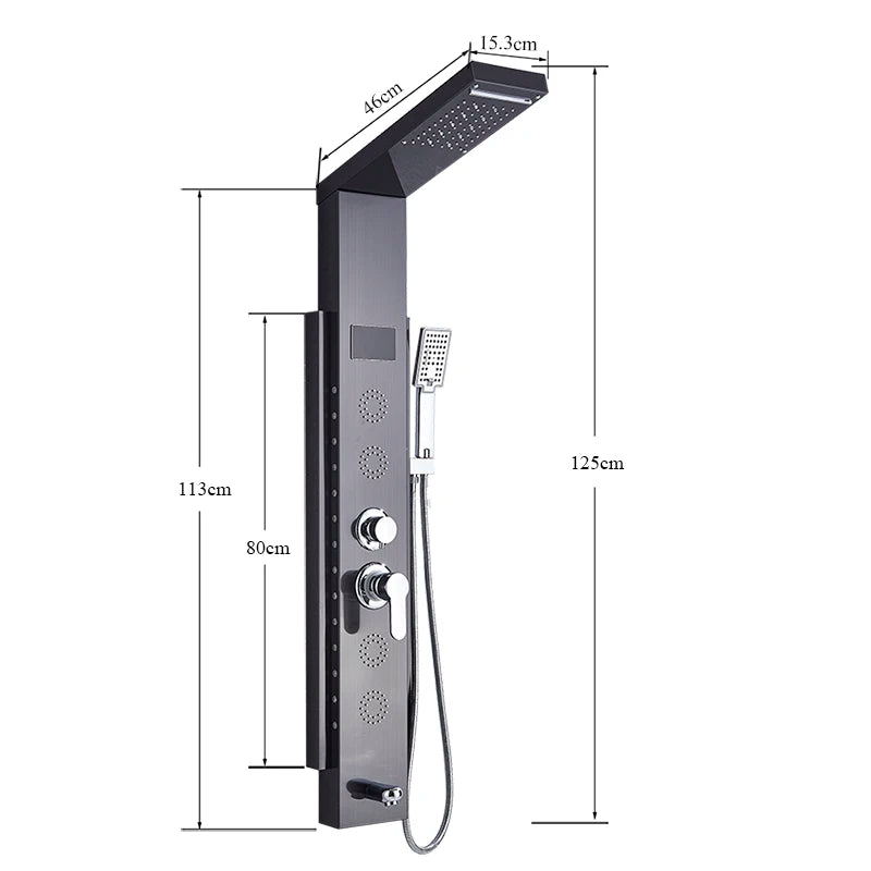 SHBSHAIMY Black/Brushed LED Shower Panel Column 5Ways Rainfall Waterfall With Digital Display Bath Showerhand Full of Technology
