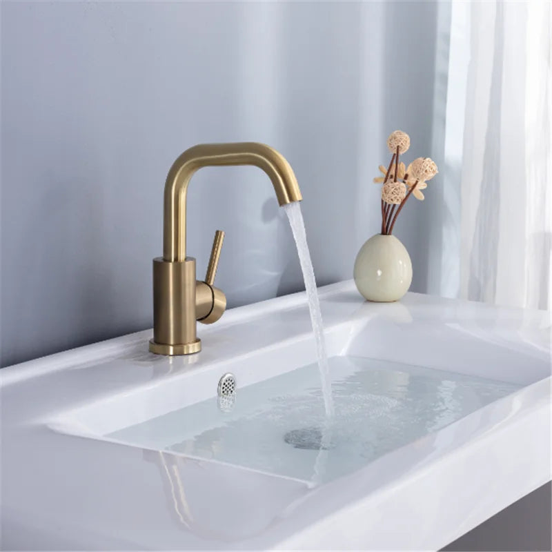 Bathroom Faucet  Brushed Gold Bathroom Basin Faucet Cold And Hot Sink Mixer Sink Tap Single Handle Deck Mounted Water Tap