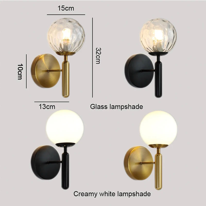 Nordic Modern Wall Lamp Beside Bedroom Glass Ball LED Wall Lights Fixtures Bathroom Mirror Light Stair Light