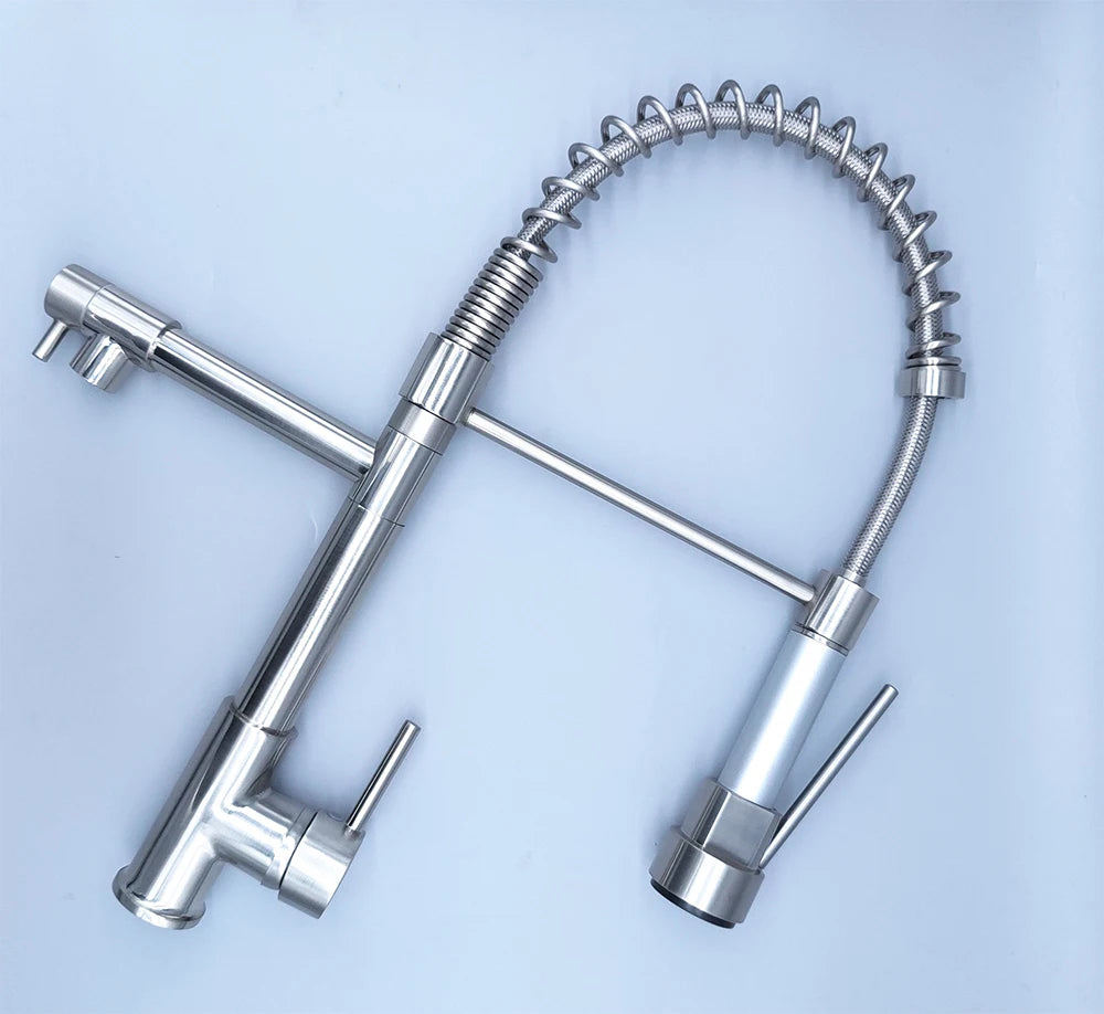DQOK Black Brushed Spring Pull Down Kitchen Sink Faucet Hot & Cold Water Mixer Crane Tap with Dual Spout Deck Mounted