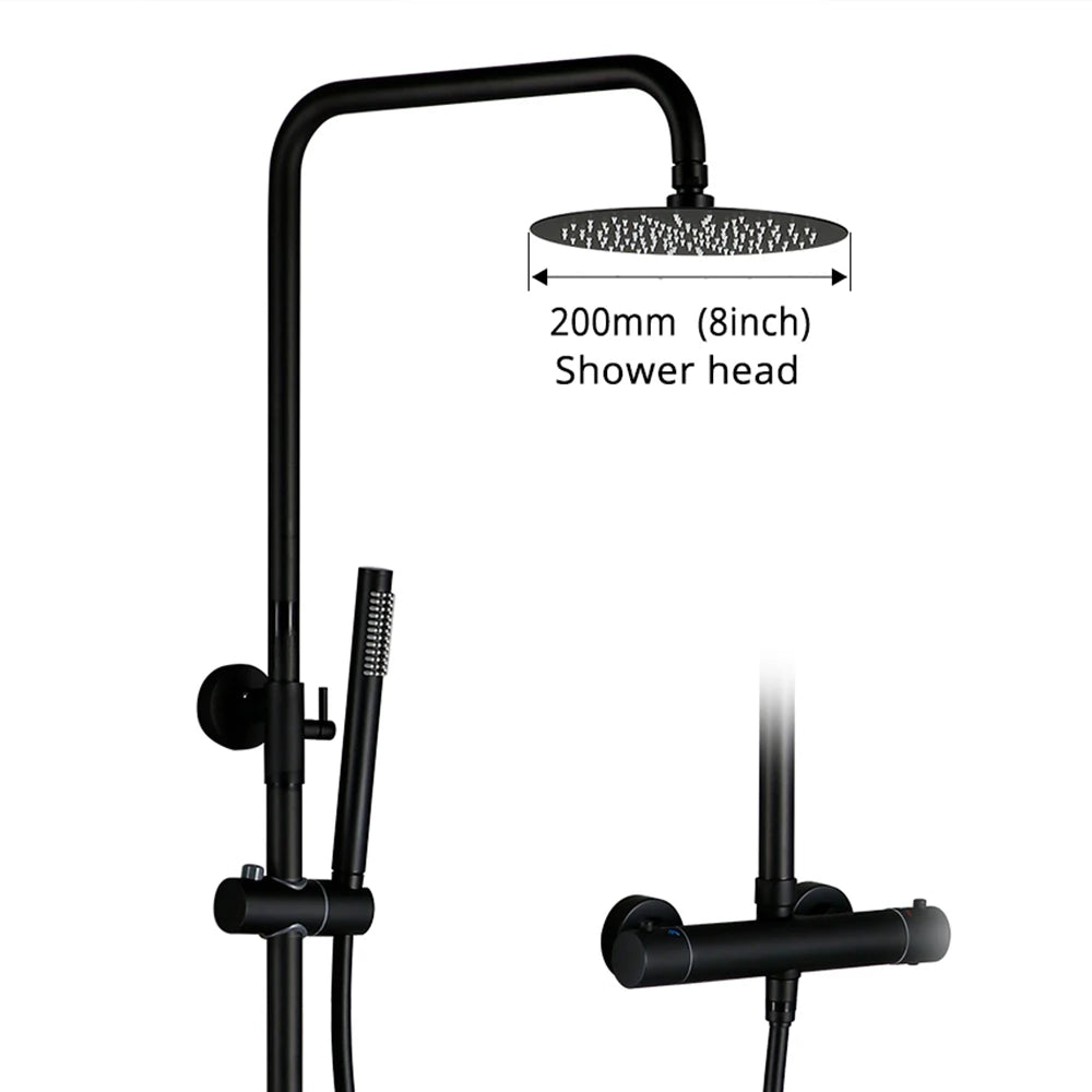 Shower System With Thermostatic Shower Faucet Thermostat Bathroom Mixer Tap Rain Head Wall-Mount Handheld Sprayer