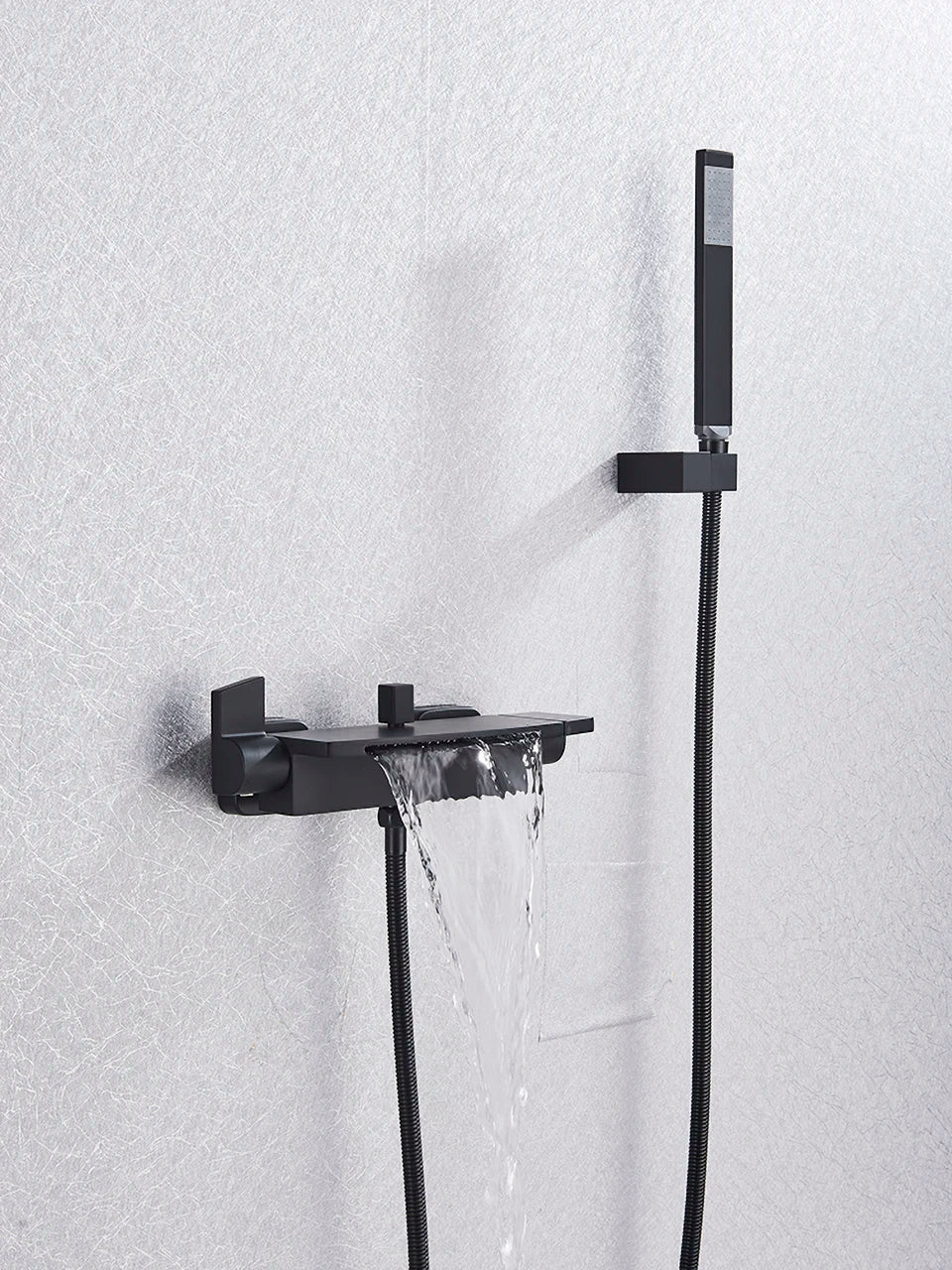 Bathroom Tub Faucet Single Handle Waterfall Spout Mixer Tap with Hand Shower Wall Mounted Bath Faucet Bathtub Faucet Water Mixer
