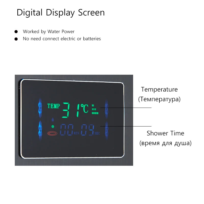 Bathroom LED Rain/Waterfall Head Shower Panel Digital Display Screen Massage Jets Waterfall Bath Tub Spout Shower Column
