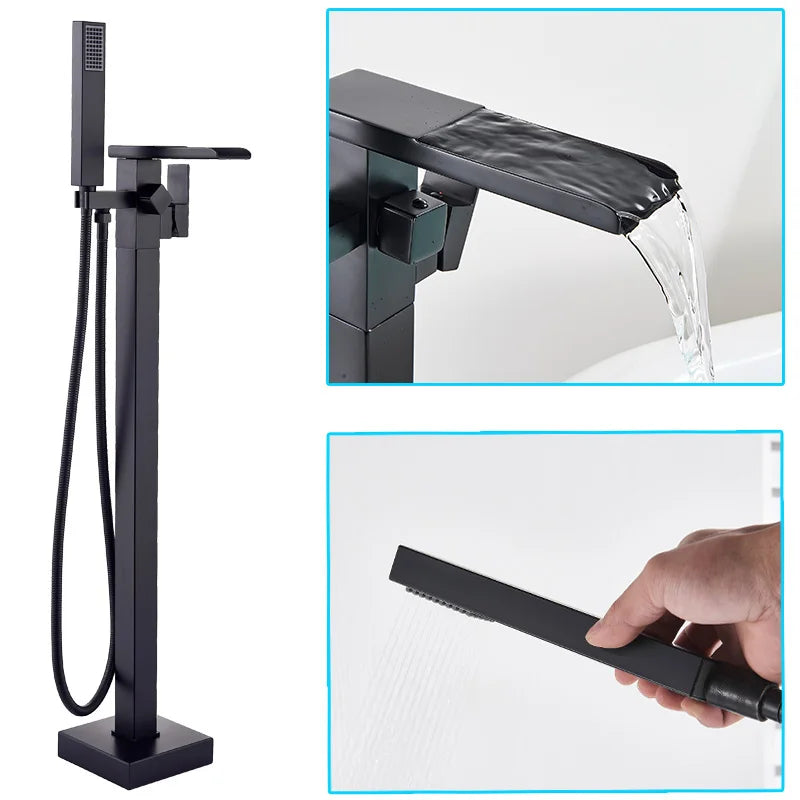 Luxury Matte Black Bathtub Faucet Freestanding Bathroom Tub Faucet  6 Types Spout Floor Mounted Bath Shower Mixer Tap