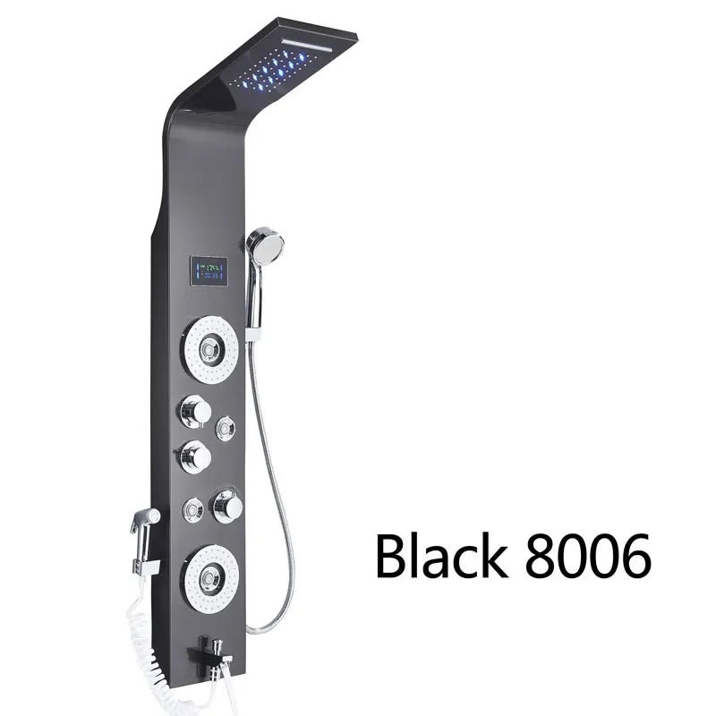 Black Shower Panel Column LED Bathroom Shower System