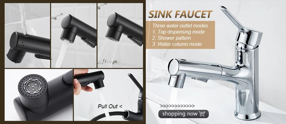 Deck Mounted Black Kitchen Faucets Pull Out Hot Cold Water Filter Tap for Kitchen Two Ways Sink Mixer Kitchen Faucet EL9005