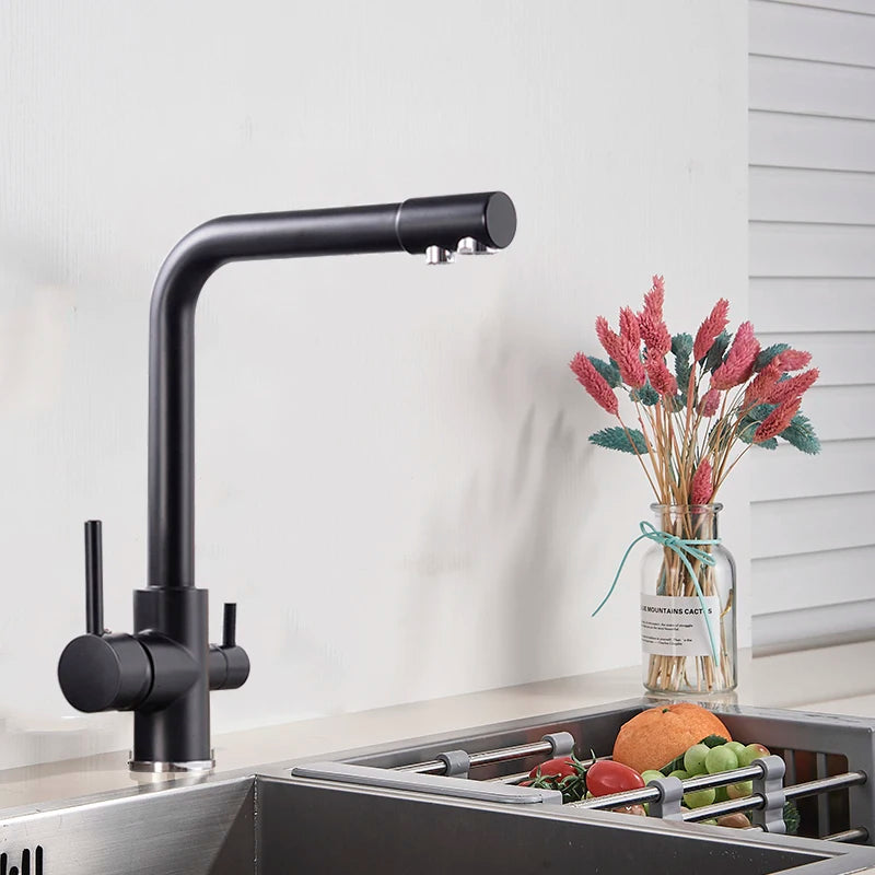 Black White Brass Luxury Pure Water Kitchen Faucet Dual Handle Hot and Cold Drinking Water 3-way Filter Kitchen Mixer Taps