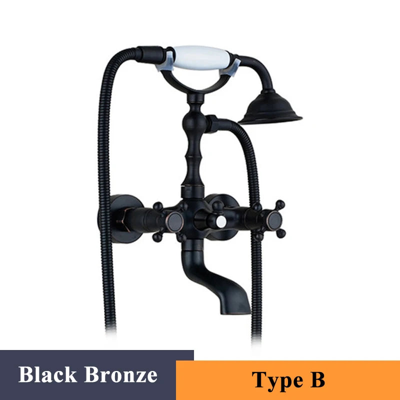 ULGKSD Antique Bronze Bathtub Shower Faucet W/ Brass Spray Wall Mount Hot and Cold Water Mixer Tap Para Bath Shower