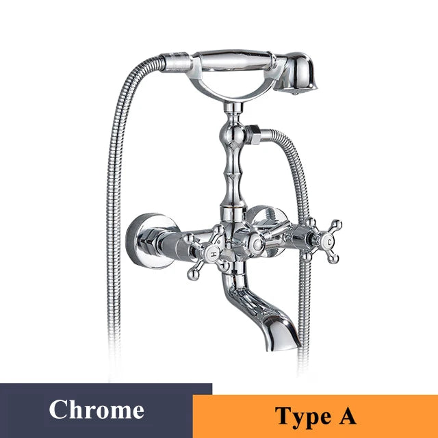 ULGKSD Antique Bronze Bathtub Shower Faucet W/ Brass Spray Wall Mount Hot and Cold Water Mixer Tap Para Bath Shower
