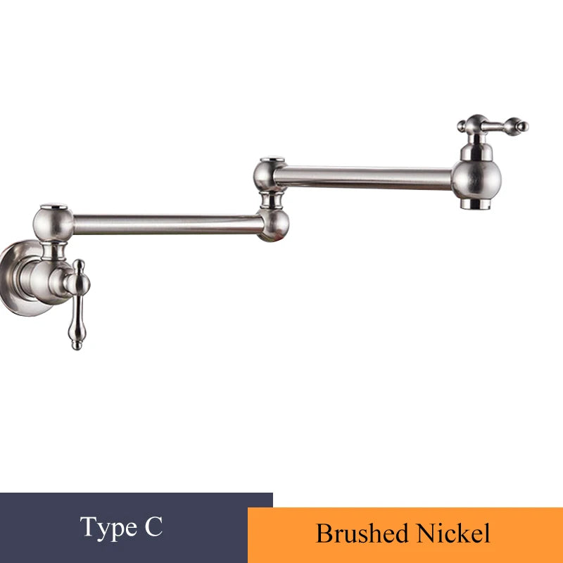 Brushed Gold Kitchen Faucet Wall Mount Bathroom Basin Faucet Cold Water Washing Tap Rotate Folding Spout Brass Vanity Sink Crane