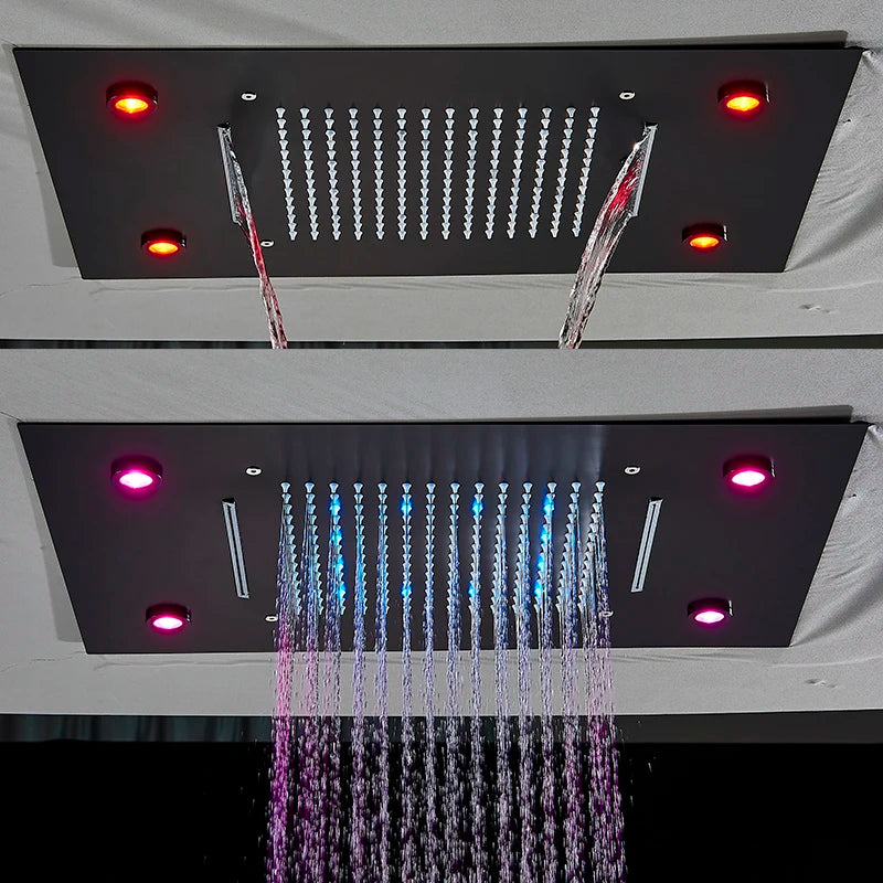 Black LED Constant Temperature Shower Faucet Luxury 3-way RainShower Celling System Tap Color Change Modern Showers for Bathroom