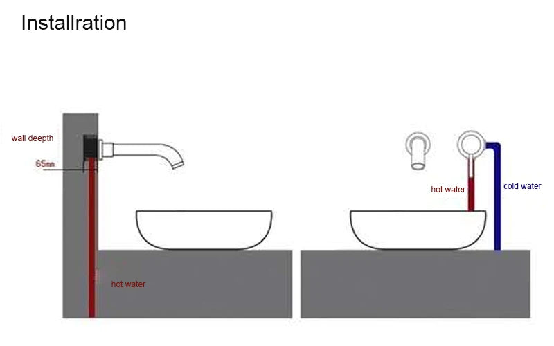 Bathroom Basin Faucet Brushed Golden Concealed Wall Mounted Faucet Tap 360 Rotation Single Handle Hot Cold Water Bath Mixer Tap