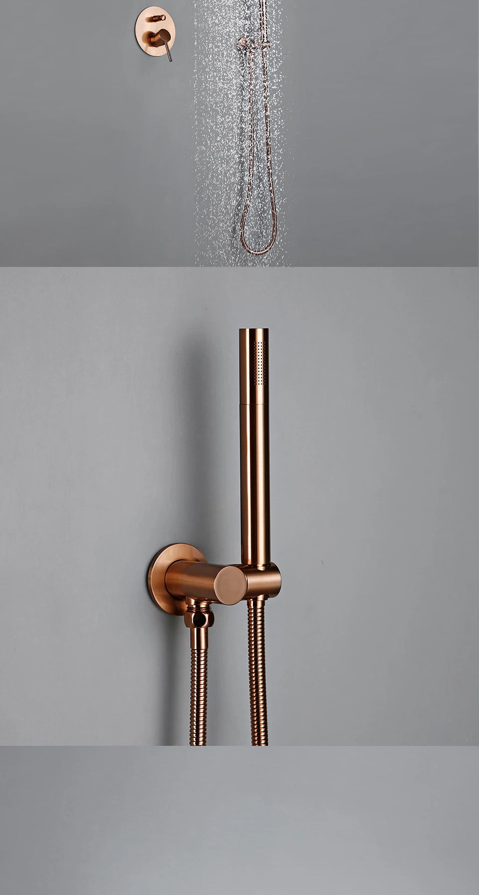 Shower Set Bath Brushed Rose Gold Rainfall Bathroom Faucet Brass Diverter Mixer Tap Hand Held 8-12" Head Wall Arm Valve Kit