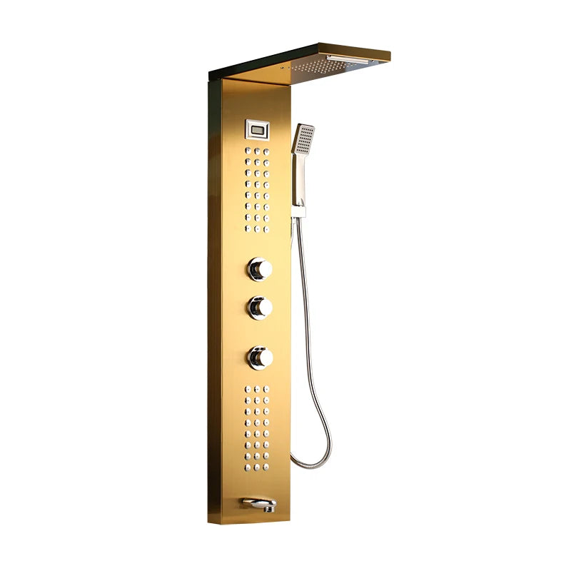 JIENI Brushed Nickel Wall Mounted Bathroom Shower Column 3 HandleS Hand Shower Tub Spout Massage System Bathtub Shower Panel