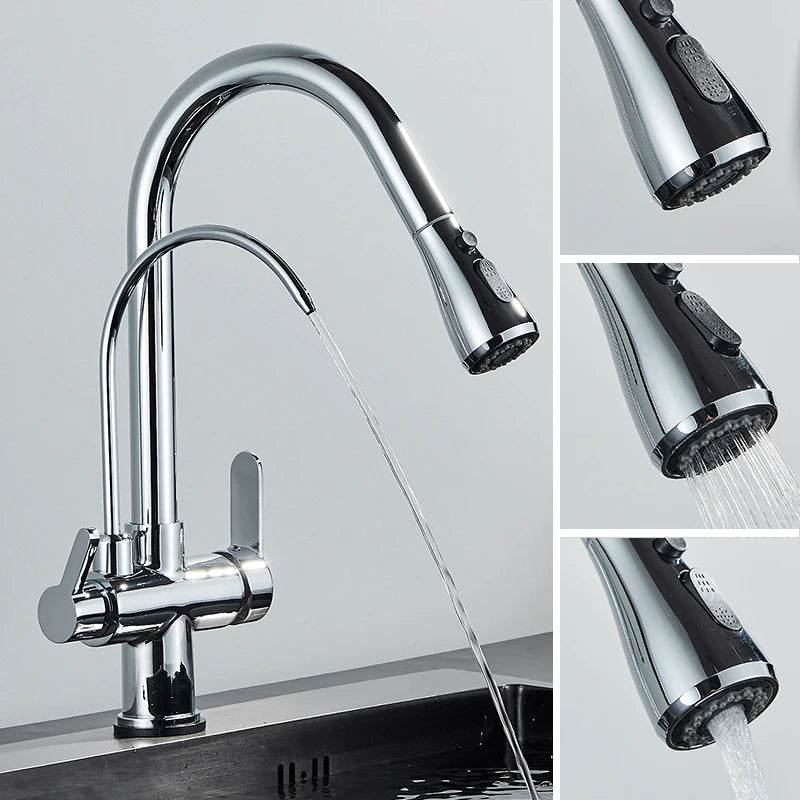 Filtered Pure Water Kitchen Faucet Deck Mount Antique Brass Faucet
