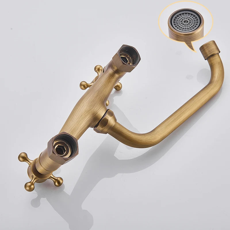 Rozin Black Basin Faucet Wall Mounted Dual Handles Bathroom Faucets Swivel Spout Antique Brass Crane Hot Cold Water Mixer Tap