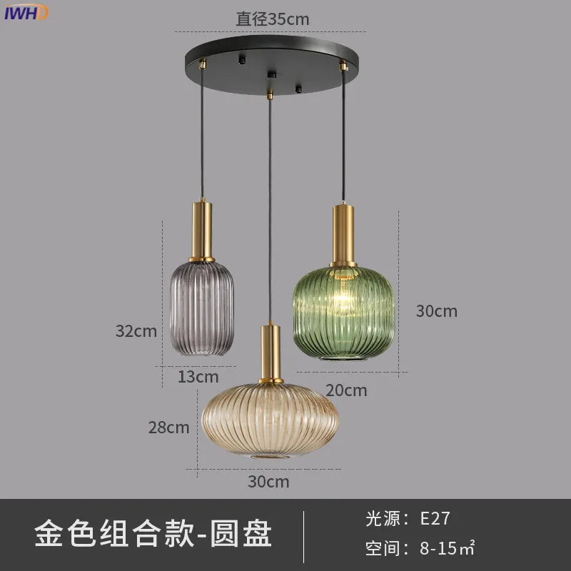 IWHD Nordic Style Glass Pendant Lights Fixtures Bedroom Dinning Living Room Light Modern LED Hanging Lamp Hanglamp Luminaire