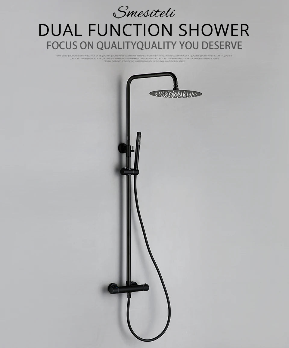 Black Thermostatic Shower Set Mixer Tap System Built-in Bathtub Faucet With Thermostat Diverter Valve Handheld Wall Rain Head