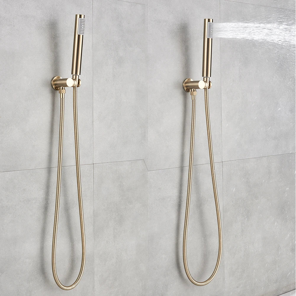 POIQIHY Brushed Gold Shower Faucet Embedded In Shower Mixer Tap Wall Mounted Bathroom Rainfall Shower Tap Set Brass 3-ways