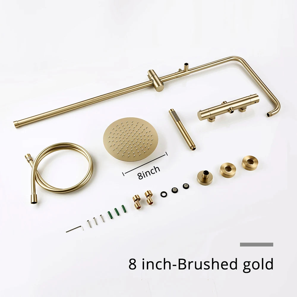 Shower System With Thermostatic Shower Faucet Thermostat Bathroom Mixer Tap Rain Head Wall-Mount Handheld Sprayer