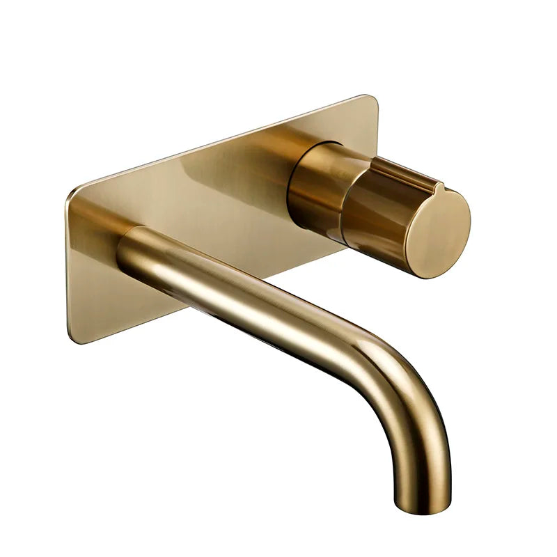 Smesiteli Bathroom Vanity Sink Faucet With Cover Plate Hot And Cold Wall-Mount Mixer Tap In Brushed Gold Taps With Knob