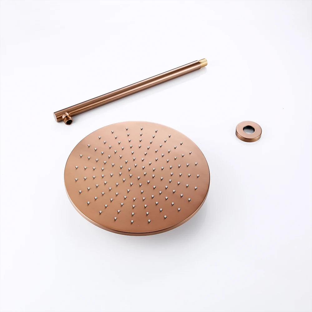 Shower Set Bath Brushed Rose Gold Rainfall Bathroom Faucet Brass Diverter Mixer Tap Hand Held 8-12" Head Wall Arm Valve Kit
