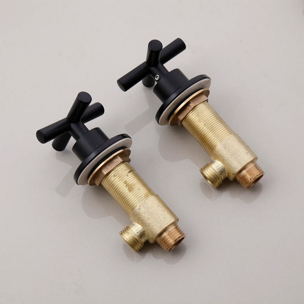 OUBONI Matte Black Bathtub Faucet Set Swivel 3 Pcs 2 Handles Bathroom Basin Sink Solid Brass Faucet Mixer Tap