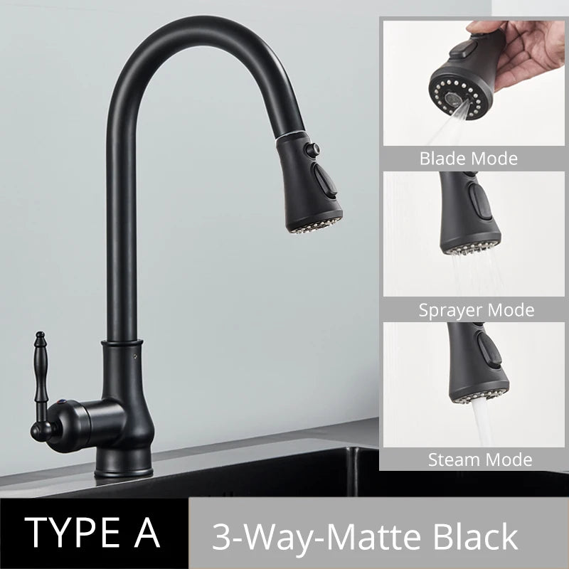 Uythner Antique Brass Kitchen Faucet Pull Out Kitchen Sink Water Taps Single Handle Mixer Tap 360 Rotation Cranes Deck Mounted