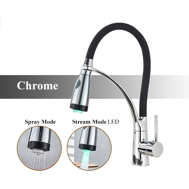 Brushed Nickel Rubber Kitchen Faucet Mixer Tap Rotation Pull Down Stream Sprayer Taps Hot Cold Water Tap One Handle Kitchen Tap